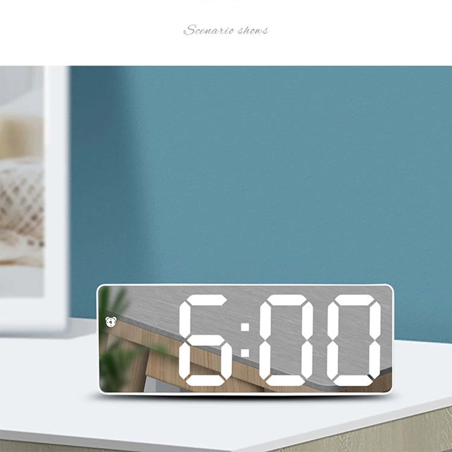 Image of Wall-mounted digital wall clock with remote control and dual alarms