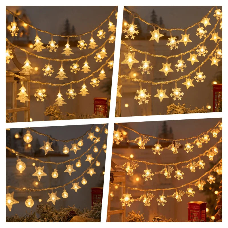 Image of Warm white LED snowflake light garland for Christmas and festive decor