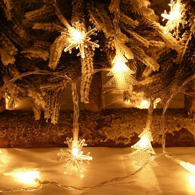 Image of Warm white LED snowflake light garland for Christmas and festive decor