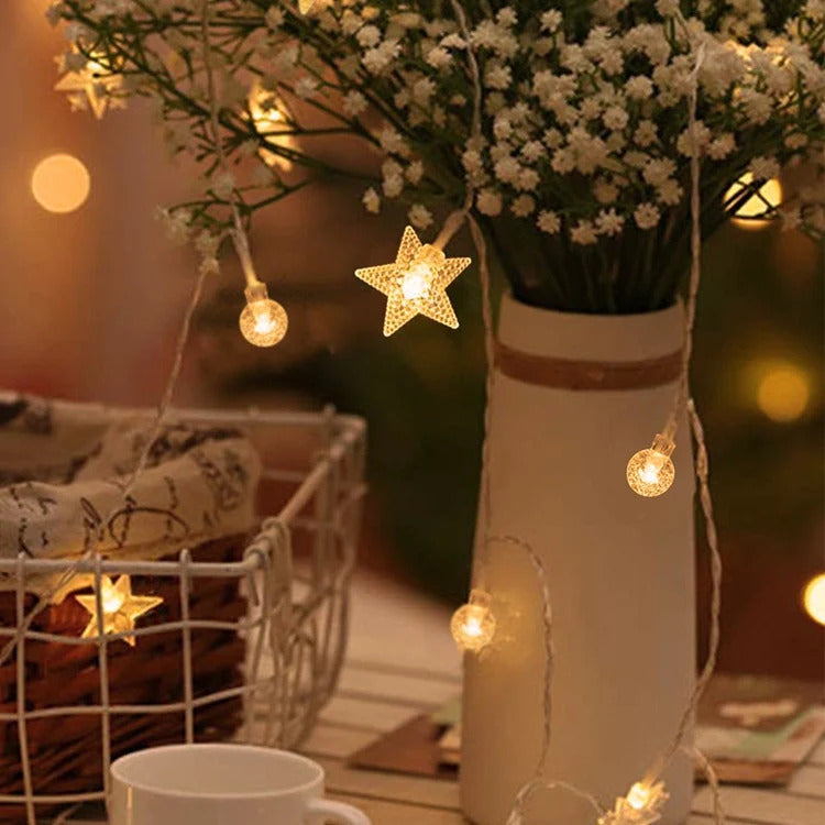 Image of Warm white LED snowflake light garland for Christmas and festive decor