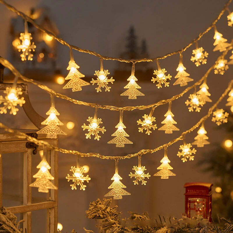 Image of Warm white LED snowflake light garland for Christmas and festive decor