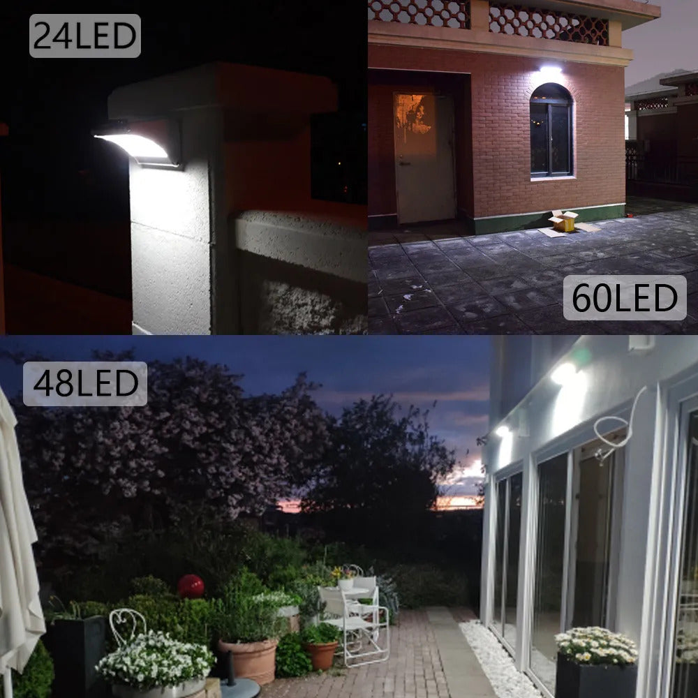 Image of Waterproof motion sensor solar wall lights with 60/48/24 LEDs for home security