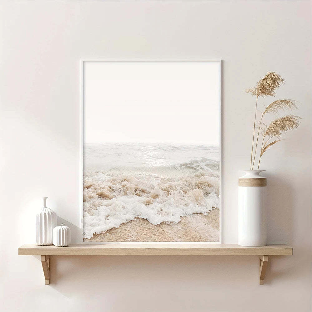 Image of White seascape canvas painting set for modern coastal decor