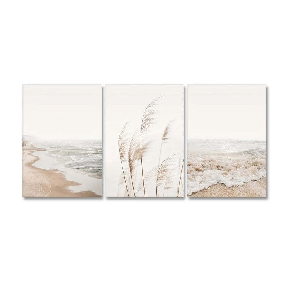 Image of White seascape canvas painting set for modern coastal decor