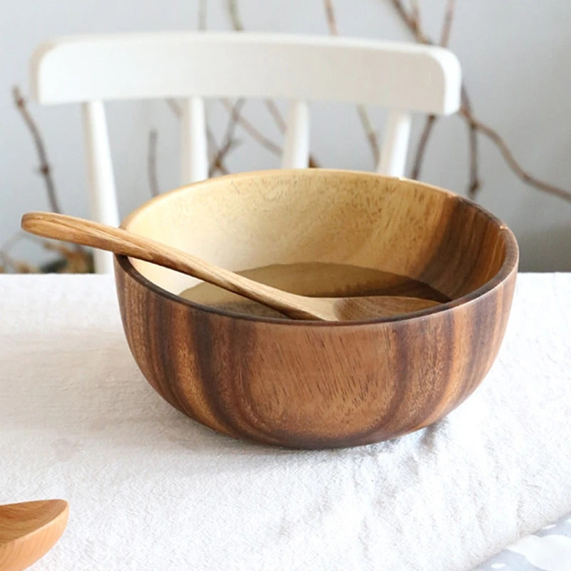 Image of Wooden fruit and vegetable storage bowl for kitchen and picnic use