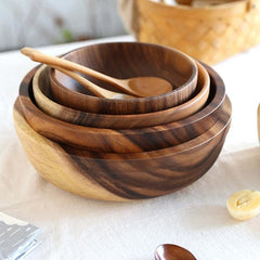 Image of Wooden fruit and vegetable storage bowl for kitchen and picnic use