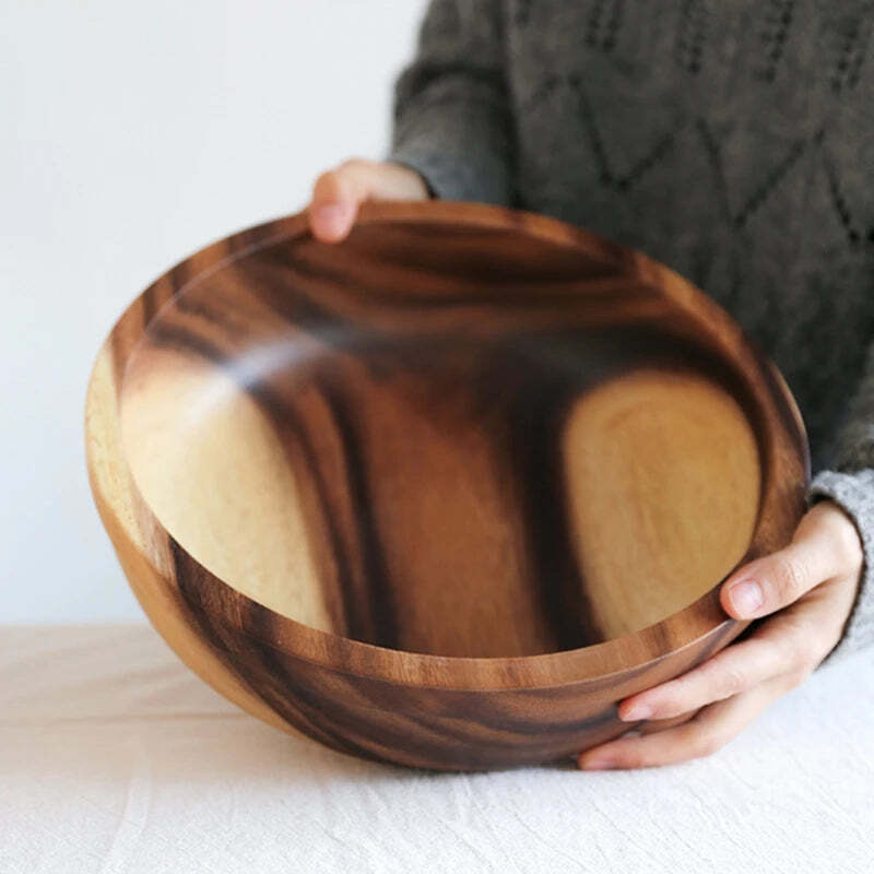 Image of Wooden fruit and vegetable storage bowl for kitchen and picnic use