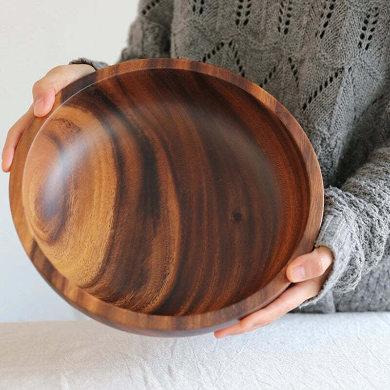 Image of Wooden fruit and vegetable storage bowl for kitchen and picnic use