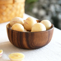 Image of Wooden fruit and vegetable storage bowl for kitchen and picnic use