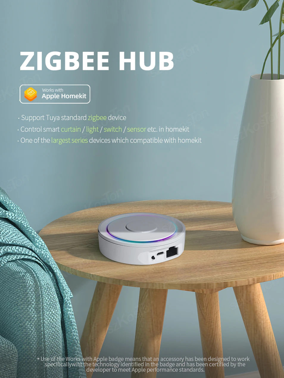 Image of Zigbee 3.0 gateway hub for smart home control with Google Assistant and Alexa