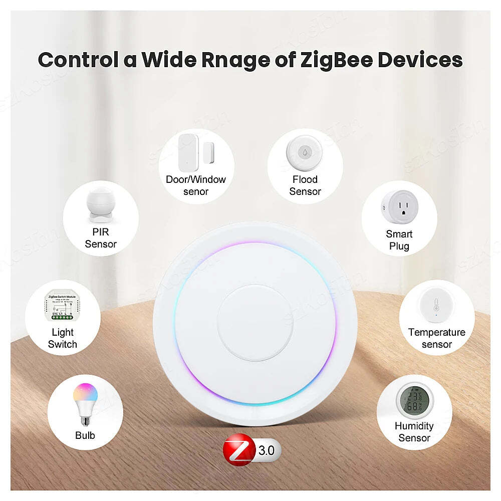 Image of Zigbee 3.0 gateway hub for smart home control with Google Assistant and Alexa